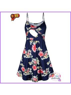 Nursing Maternity Dress Sleeveless Empire Waist A-Line Pockets